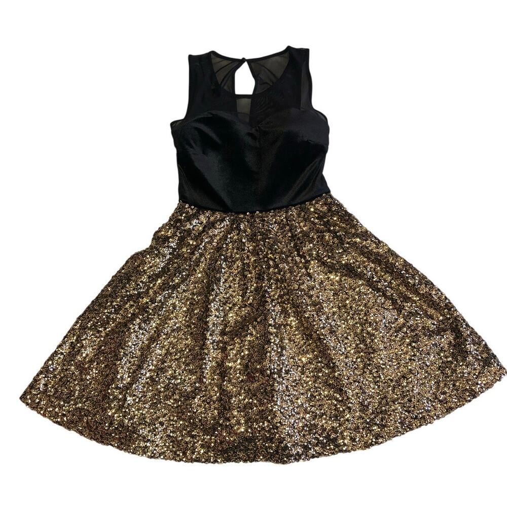 Guess Velvet Sequin Party Dress Size XS Black Gold Mini Glamoratti Indy Sleaze - Picture 15 of 15